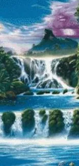 Tranquil waterfall landscape with vibrant colors and serene nature.