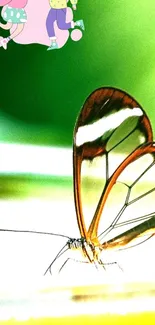 Transparent butterfly on green background with cartoon dancers.