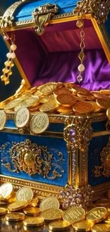 Treasure chest overflowing with gold coins.