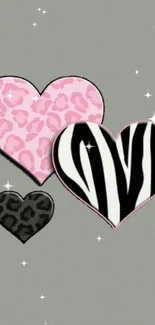 Animal print heart wallpaper in gray background.