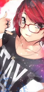 Anime girl with red hair and glasses, trendy wallpaper.