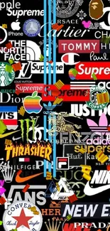 Collage of famous brand logos on a black background.