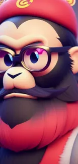 Stylish cartoon character with glasses in red and black design.