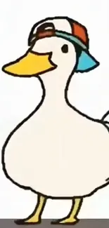 Cartoon duck in a colorful cap on white background.