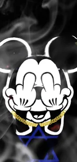 Cartoon style character with smoke and gold chain on phone wallpaper.