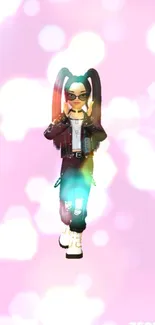 Stylish animated character with a glowing pink background, wearing sunglasses and a dual ponytail.