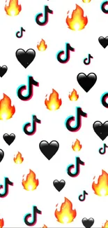 Trendy mobile wallpaper with popular emojis featuring hearts and flames.