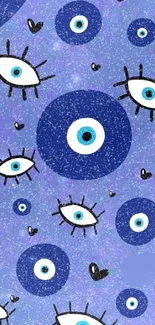 Trendy evil eye wallpaper with purple background.