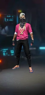 Trendy gamer character with a dark neon background.