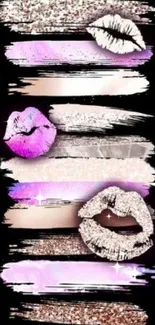 Stylish lips artwork with pink and glitter accents on a black background.