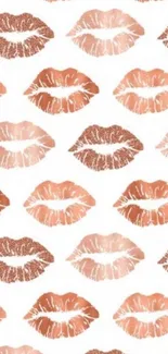 Lipstick kisses pattern mobile wallpaper, coral pink theme.