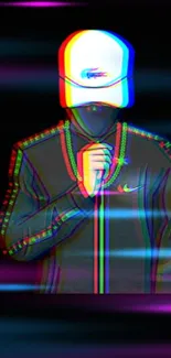 Neon glitch art wallpaper with abstract figure.