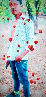 Young man in stylish attire posing outdoors with natural background.