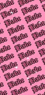 Pink wallpaper with 'Babe' text in black letters.