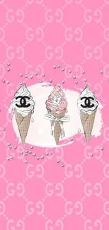 Stylish pink ice cream cones wallpaper with a chic design.