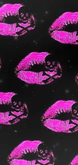 Wallpaper with bold pink lips on a black background.