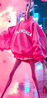 Surreal pink street fashion wallpaper with a creative twist.