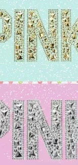 Wallpaper with the word 'PINK' in studded art style on pastel backgrounds.