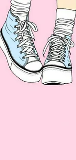 Cartoon sneakers on a pastel pink background wallpaper