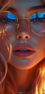 Close-up of a woman wearing sunglasses with glowing hair in golden light.