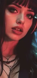A stylish woman wearing headphones in vibrant light