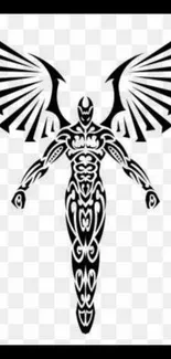 Tribal angel tattoo design with black wings.