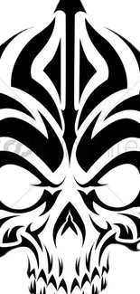 Bold black and white tribal skull wallpaper for mobile devices.