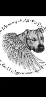 Pit bull with angel wings, memorial art.