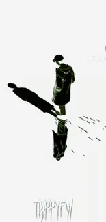 Silhouette of a person with trippy reflection art.