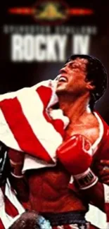 Boxer draped in American flag celebrating victory.