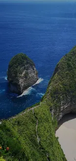 Stunning tropical beach with azure sea and green cliffs.