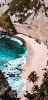 Stunning tropical beach with cliffs and turquoise water mobile wallpaper.