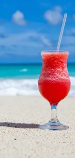 Tropical beach wallpaper with red cocktail.