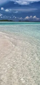 Tropical beach wallpaper with clear waters and blue sky.