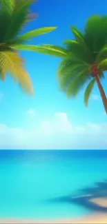 Tropical beach wallpaper with palms and ocean view.