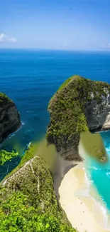 Stunning tropical beach with lush cliffs and turquoise waters.