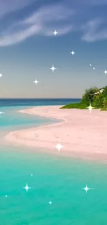 Beautiful tropical beach with turquoise waters and lush green palms under a clear sky.