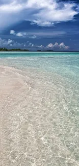 Tropical beach with azure sky and clear ocean water.