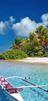 Tropical beach with palms and clear water.