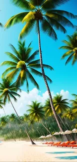 Mobile wallpaper with palm trees on a tropical beach under blue skies.