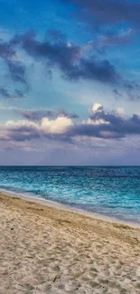 Tropical beach with blue water and sky, perfect for phone wallpaper.