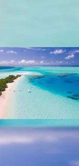 Aerial view of a tropical beach with turquoise waters.