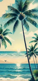 Tropical beach wallpaper with palm trees and a vibrant ocean view.