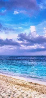 Tropical beach wallpaper with blue sky and ocean view.