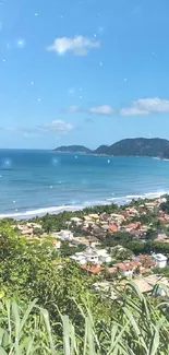 Vibrant tropical beach view with clear blue skies.