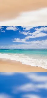 Tropical beach with clear sky and turquoise waves.