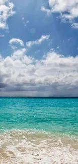 Beautiful tropical beach with azure waves and a clear blue sky.