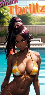 Anime girl in bikini by a pool