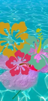 Tropical flower design floating in a serene blue pool.