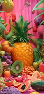 Vibrant tropical fruits in colorful arrangement.